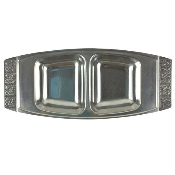 Stanley Roberts Snack Tray Divided Dish 6.5x14.5 18/8 Stainless Steel Vtg MCM - Picture 1 of 6
